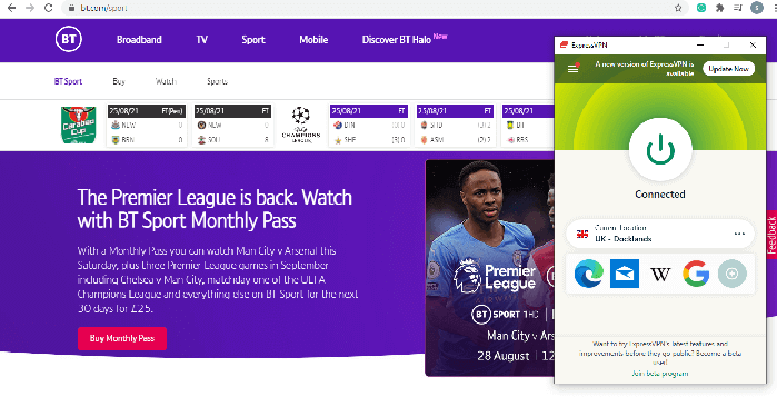 BT Sports in USA with ExpressVPN